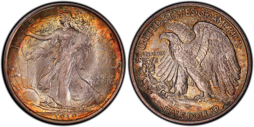1919 Walking Liberty Half Dollar obverse and reverse showing Liberty striding toward sunrise